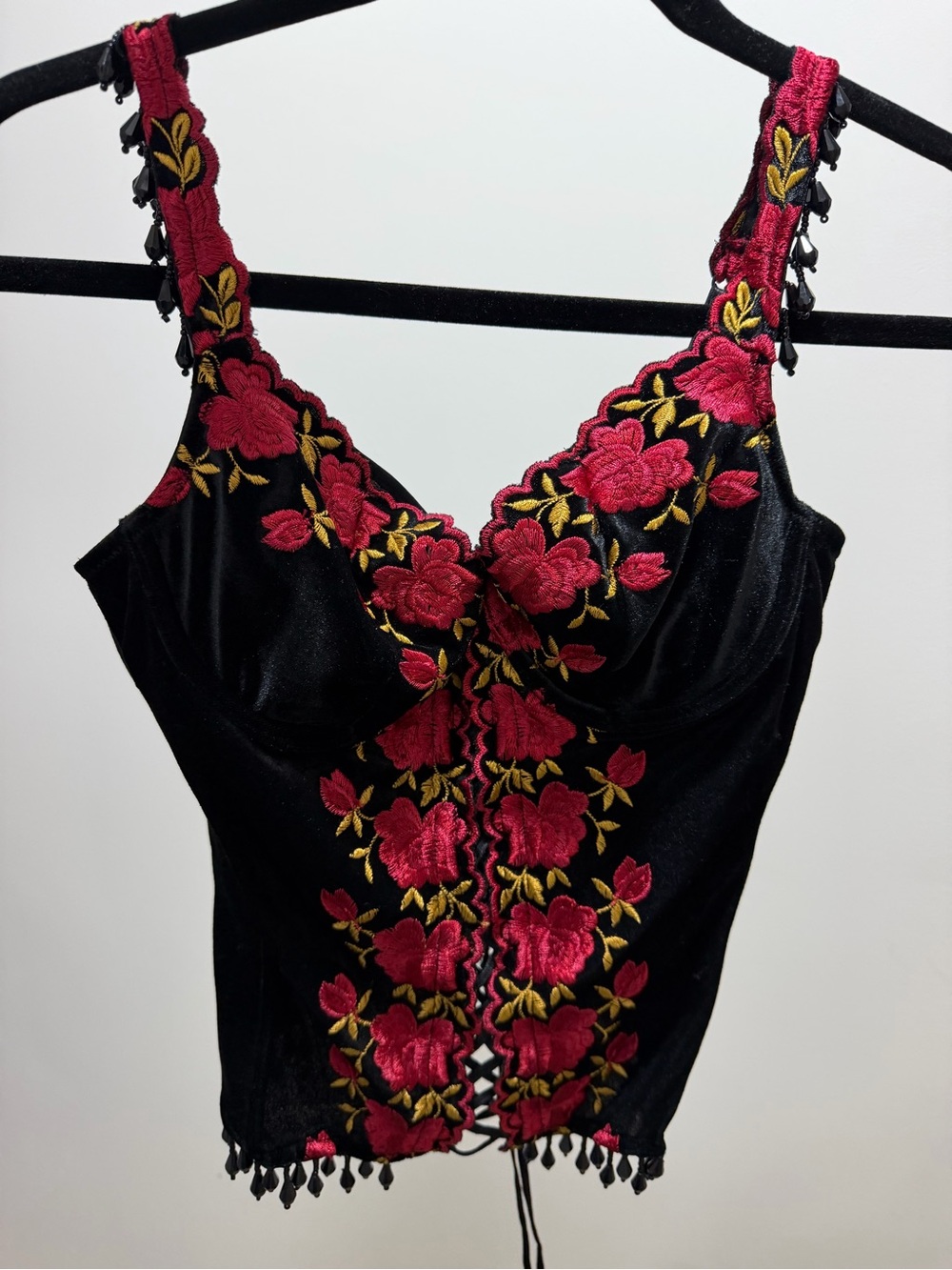 Y2K Victoria secret Black corset with Red Floral Embroidery - Women Intimates